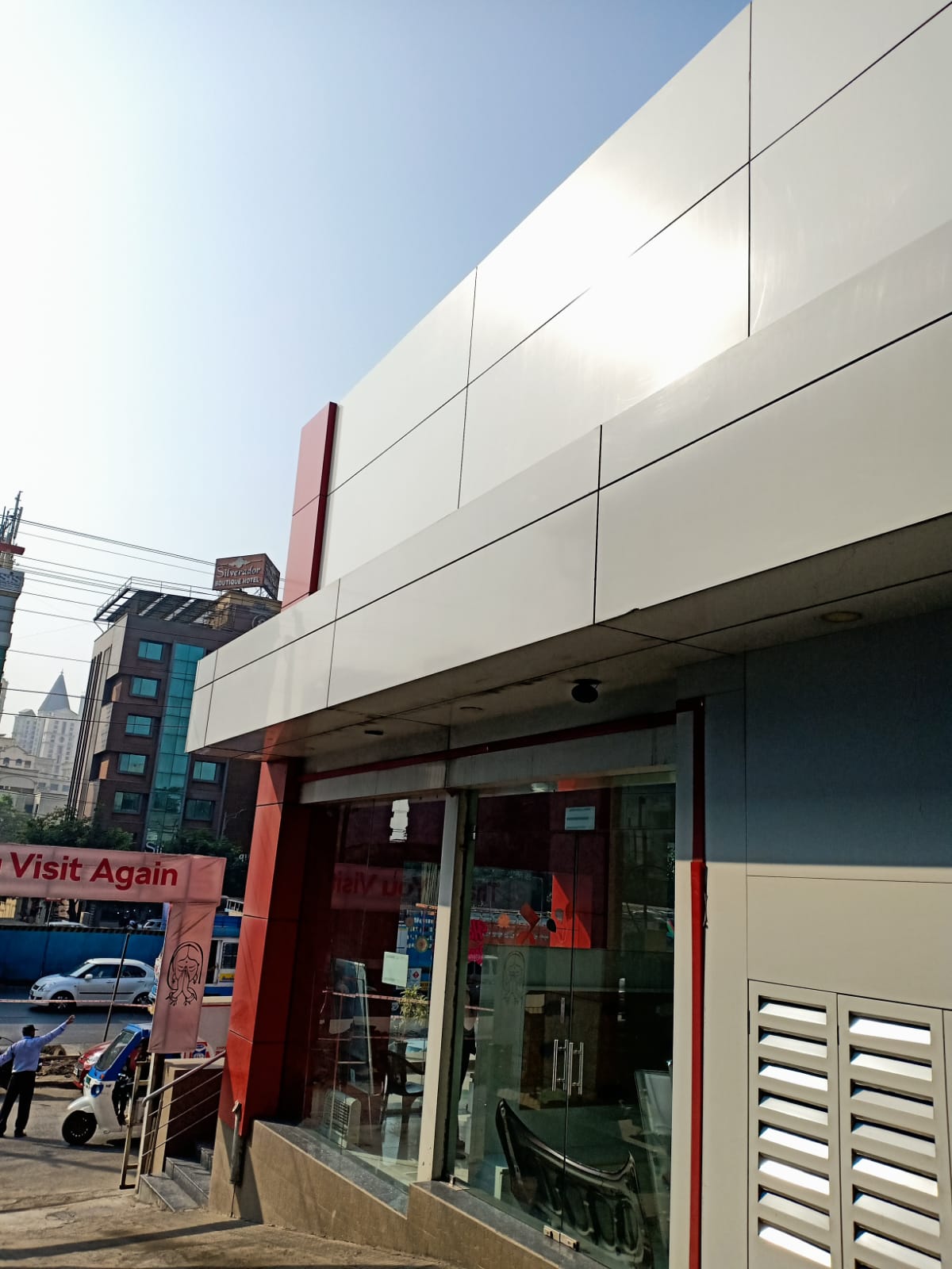 Showroom facade panels after washing