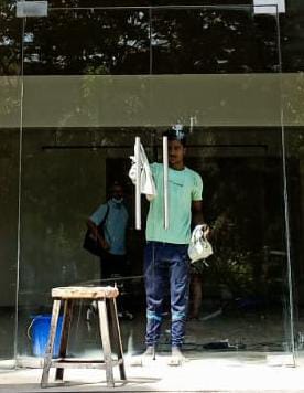 Glass shop-front door after cleaning