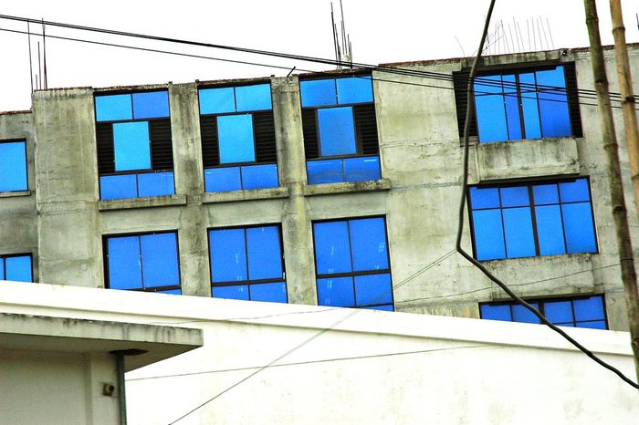 Newly built building with fresh glass windows
